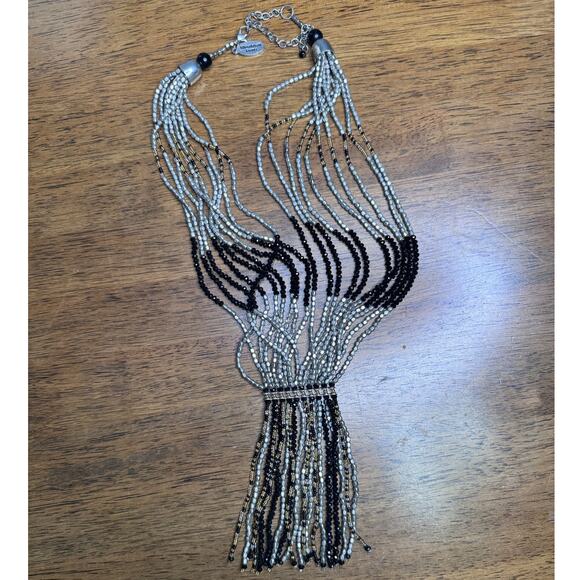 ORIGINAL BOX SIGNED HIMALAYAN GEMS BLACK, GOLD & SILVER BEAD TRIBAL NECKLACE - Picture 5 of 5